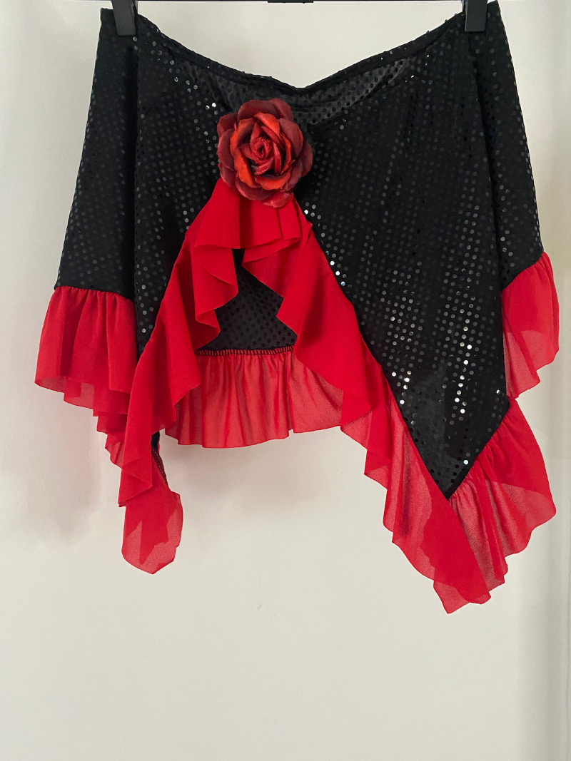 red rose black sequin skirt/shawl