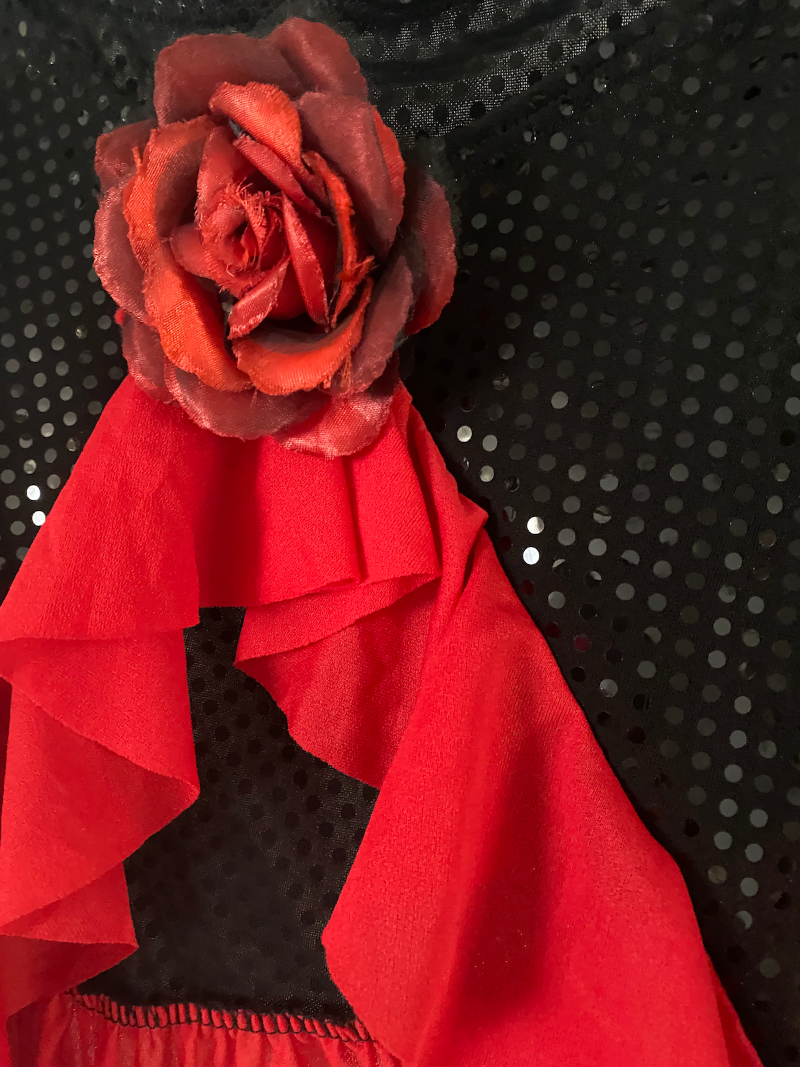 red rose black sequin skirt/shawl