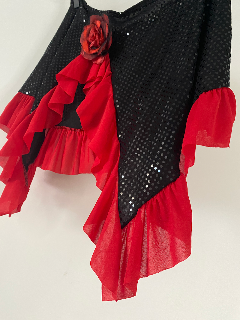 red rose black sequin skirt/shawl