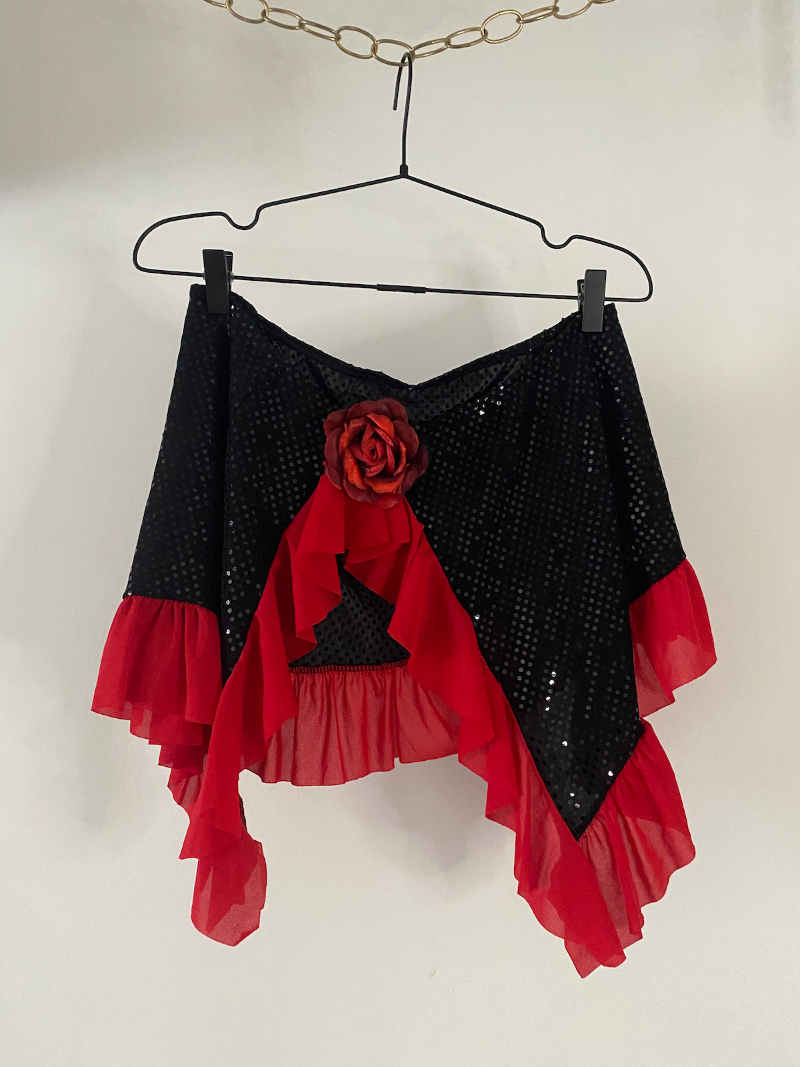 red rose black sequin skirt/shawl