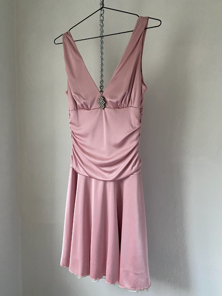 BCX pink posh y2k dress with rhinestone brooch