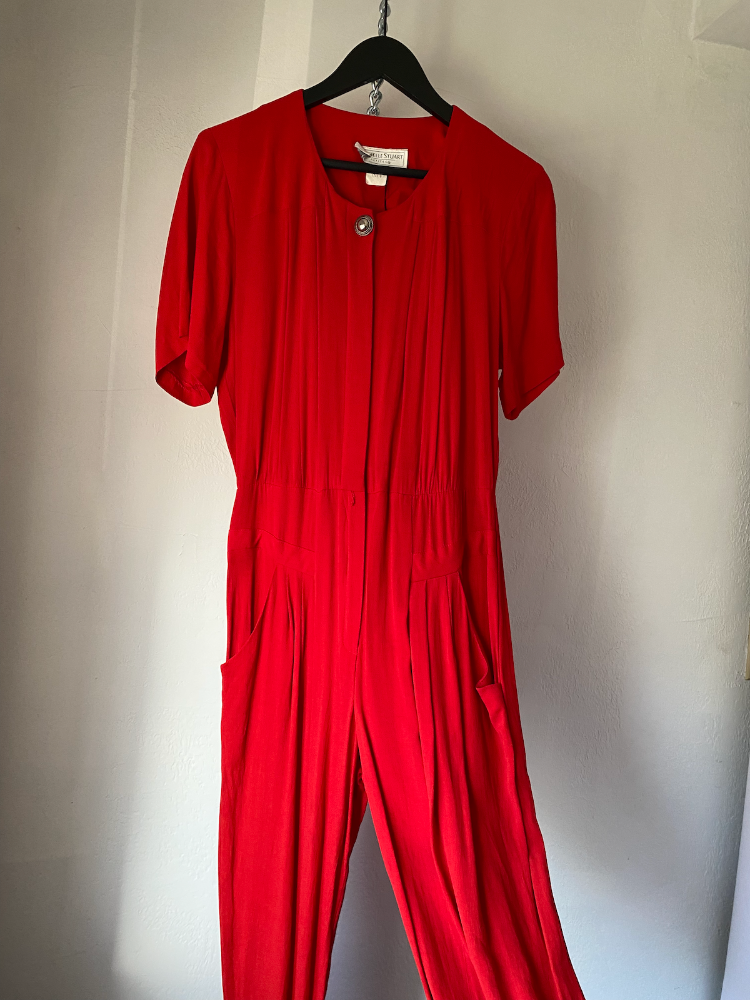 michelle stuart cherry red 80s jumpsuit