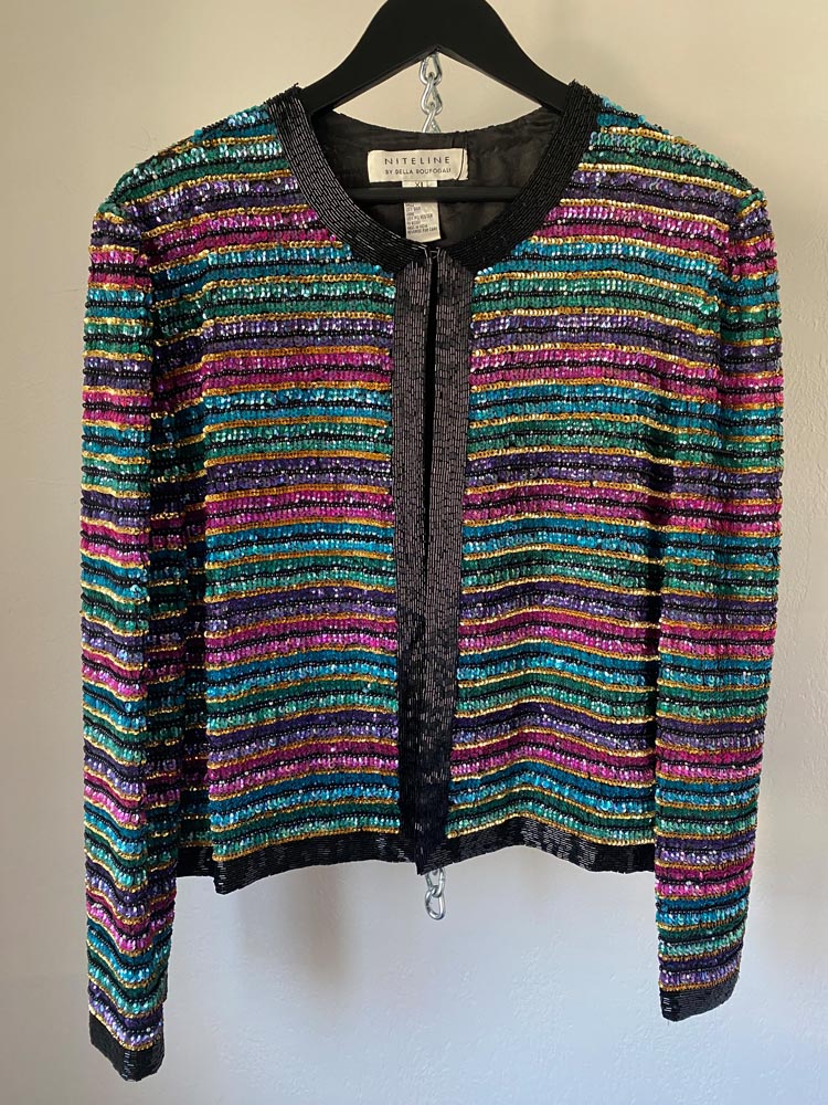 niteline by della roufogali rainbow sequin jacket