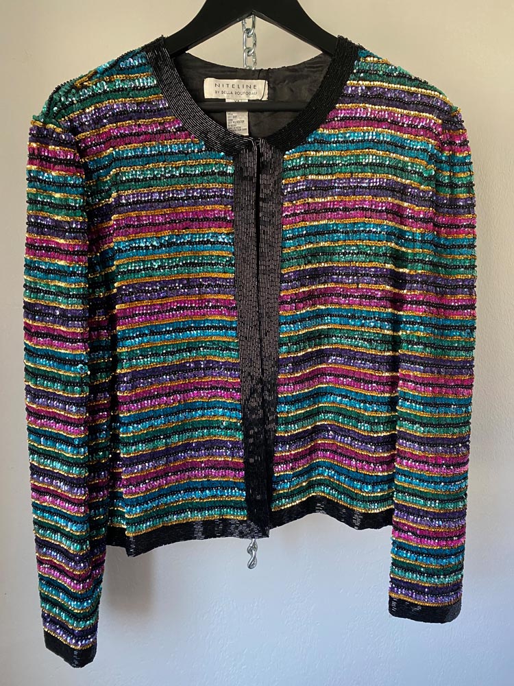 niteline by della roufogali rainbow sequin jacket