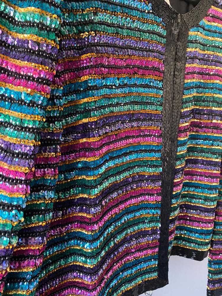 niteline by della roufogali rainbow sequin jacket