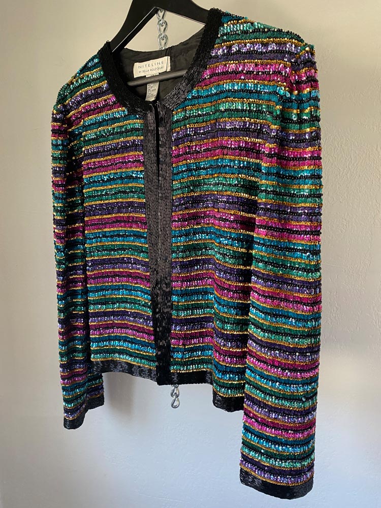 niteline by della roufogali rainbow sequin jacket