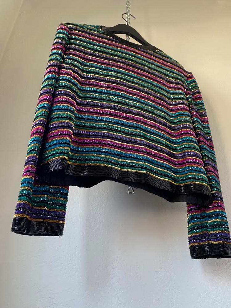 niteline by della roufogali rainbow sequin jacket