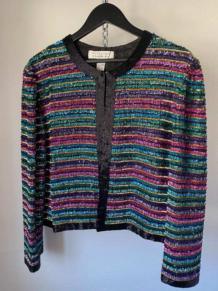 niteline by della roufogali rainbow sequin jacket