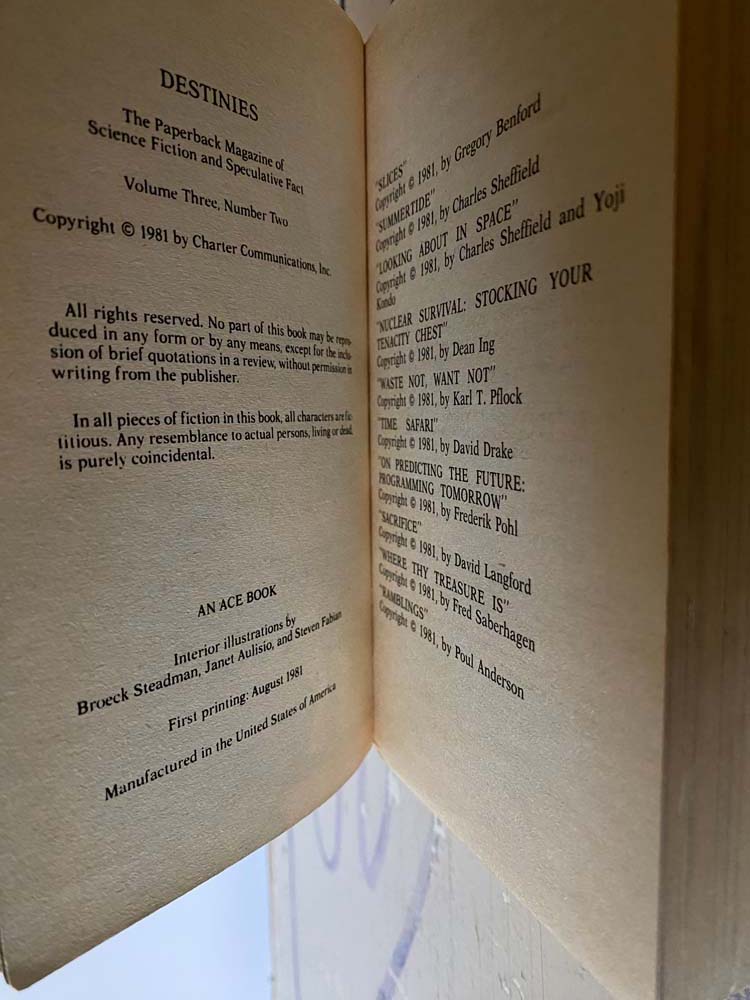 destinies vol. 3, no. 2 edited by james baen - signed
