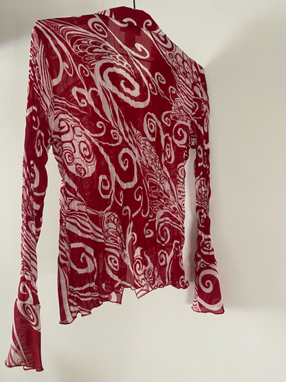 worthington red sheer spiral top