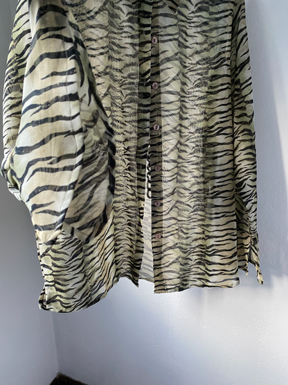 cassee's zebra print sheer button-up blouse