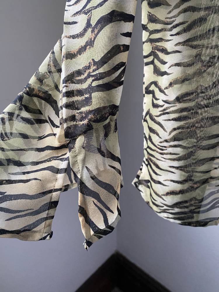 cassee's zebra print sheer button-up blouse