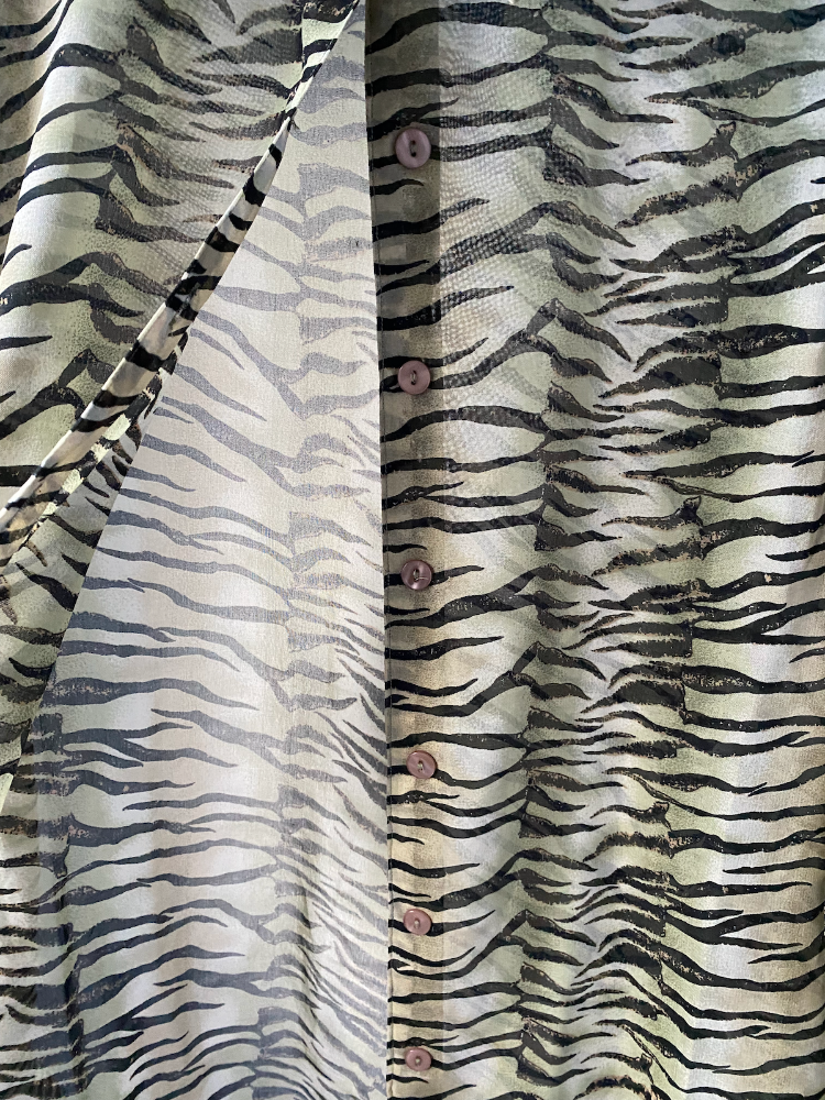 cassee's zebra print sheer button-up blouse