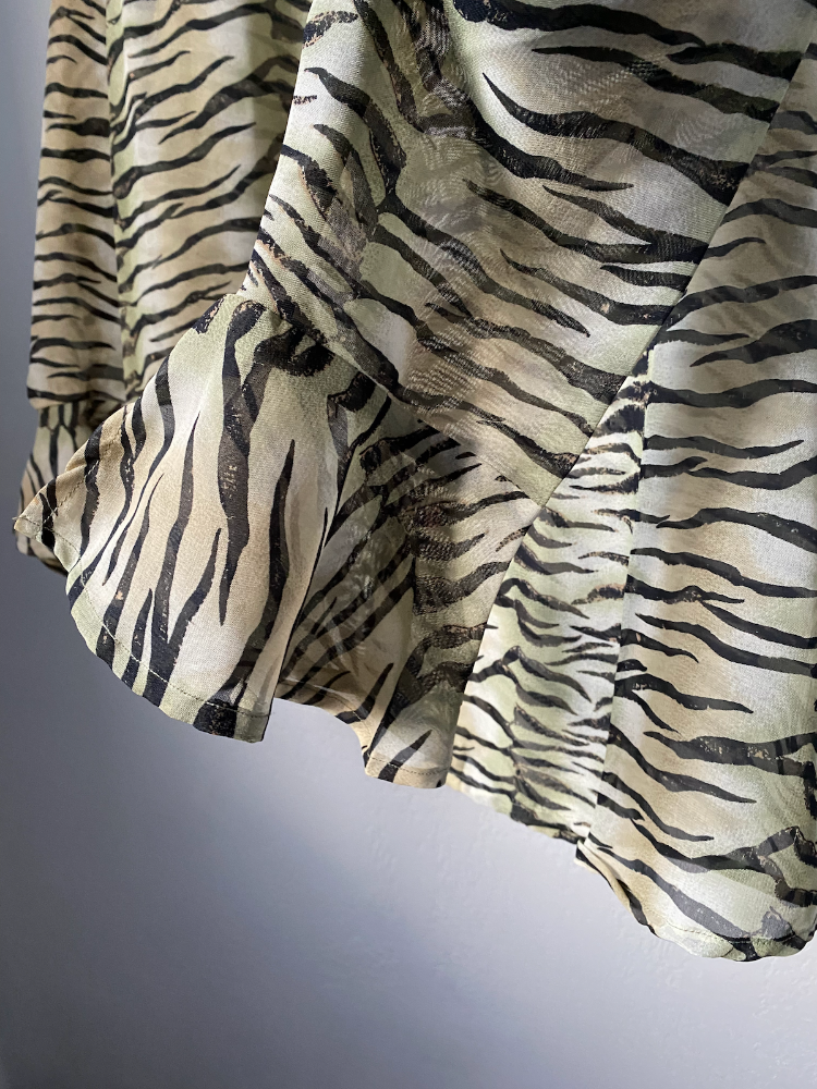 cassee's zebra print sheer button-up blouse