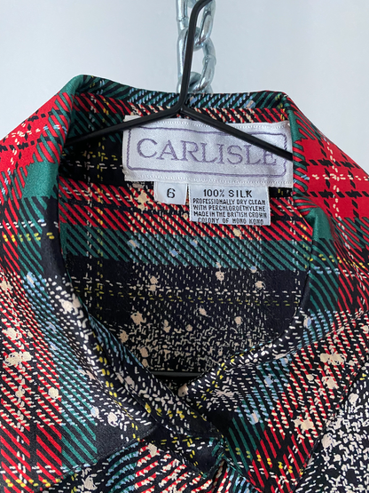 carlisle festive plaid silk button-up blouse