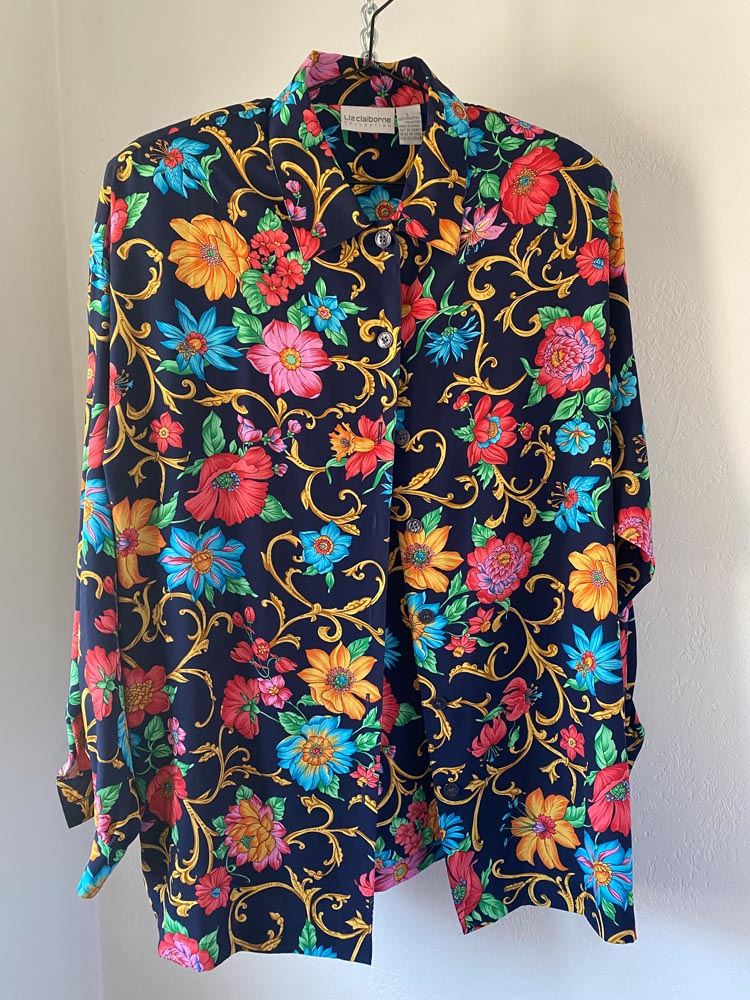 liz claiborne collection black floral rococo blouse