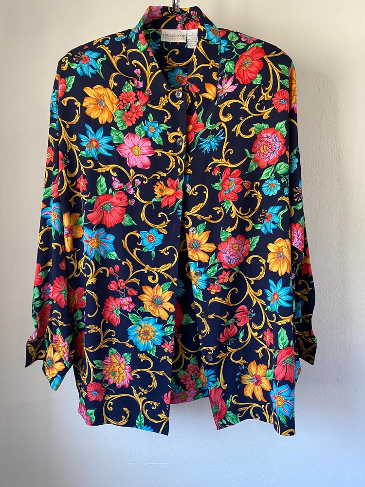 liz claiborne collection black floral rococo blouse