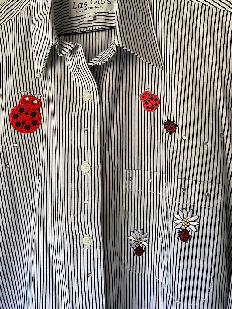 las olas ladybug pinstripe button-up