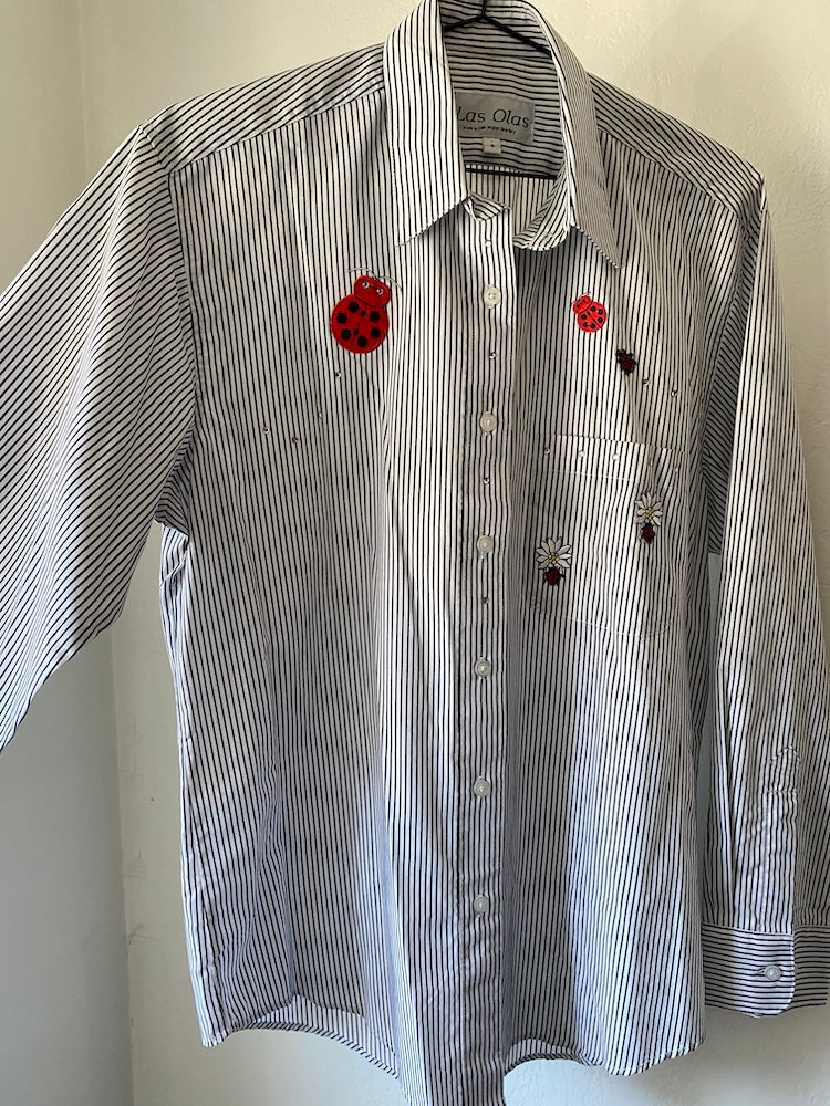 las olas ladybug pinstripe button-up